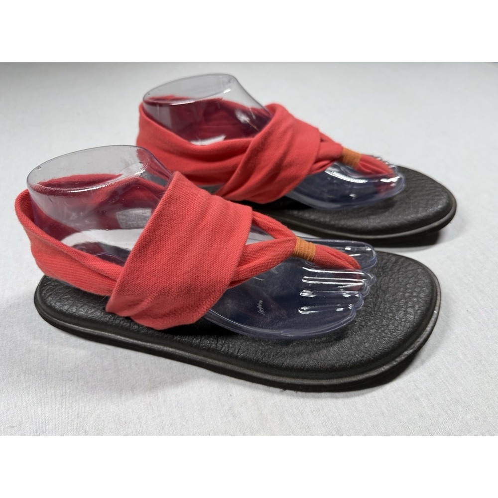 Sanuk Yoga Sandal Women Sz 10 Red Orange Sling 2 Flip Flop Summer Thong Comfort